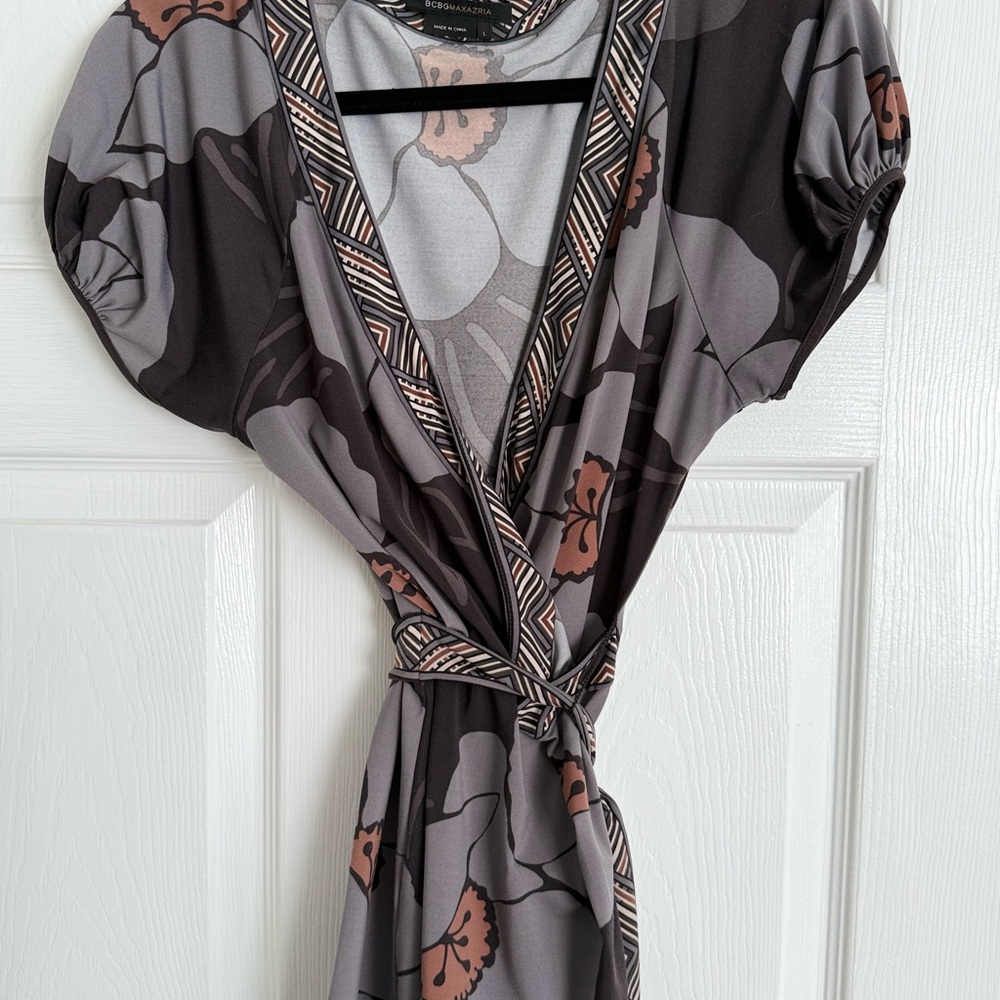 BCBGMaxAzria Geometric Floral Dress in Gray and Peach